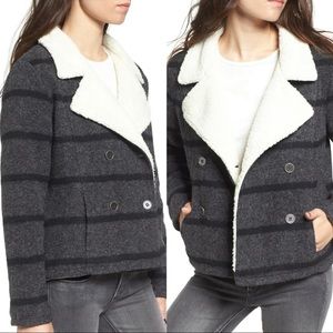 Amuse Society Stripe Sherpa Peacoat
